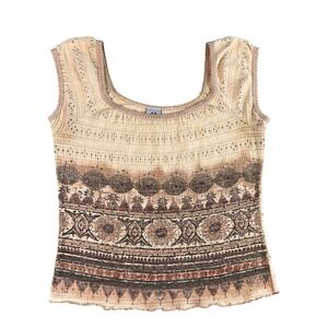 Anchor Blue Women's Medium Smocked Knit Y2K Tank Top Sleeveless Boho Fairycore